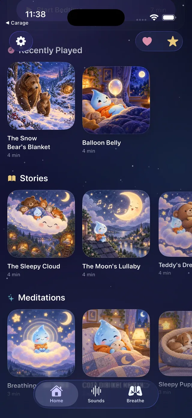 Droply Kids library with stories, meditations and sounds